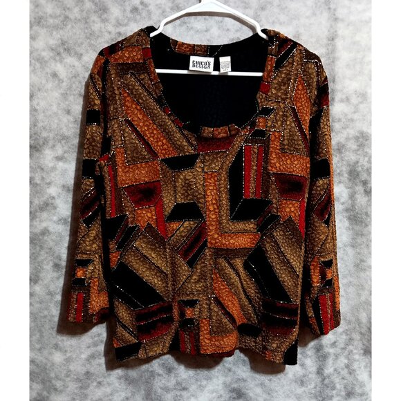 Gorgeous Chico's knit top Wmn's Sz 2/L/12-14 - 3D fabric geometri design sparkly - Picture 1 of 2